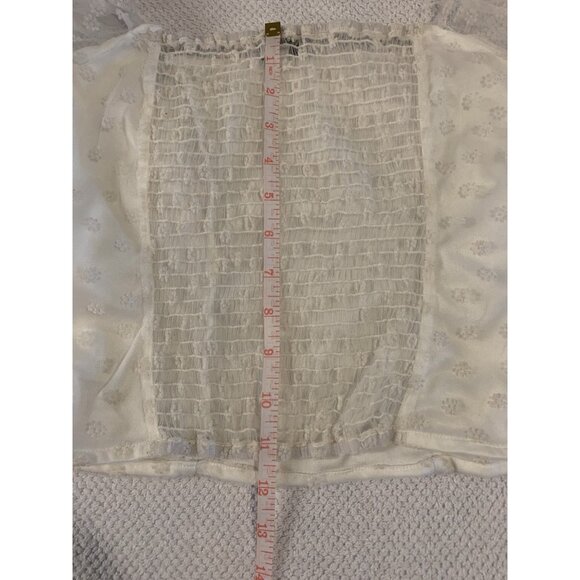 White Crop Top Small With Puff Sleeves Sheer Mesh Ruching Floral Lace - Picture 5 of 7